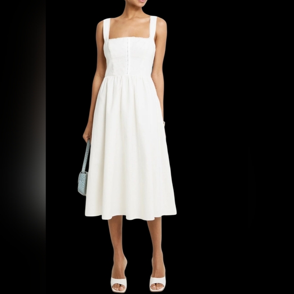 NWT o.p.t Marina Off-White Linen Cotton Sleeveless A-line Midi Dress Medium - Picture 1 of 14